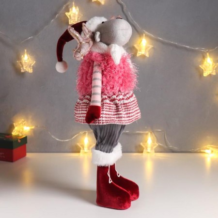 Interior doll "Losik in a skirt in a cage, in a pink vest-grass" 53x13x18 cm-2