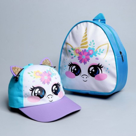 Children's set "Unicorn", backpack 21x25 cm, cap 52-56 cm-2