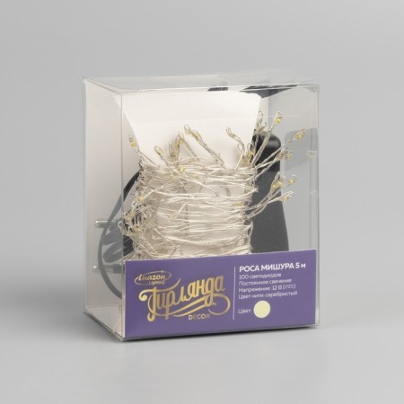 Garland "tinsel" 5 m Rosa, IP20, silver thread, 100 LED, glow warm white, 12 V-3