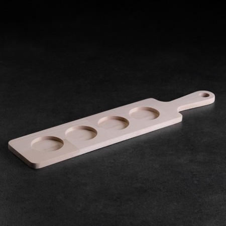 Board for serving with a pen, 4 shots, 31x7x0.8 cm, d = 4 cm, birch-1