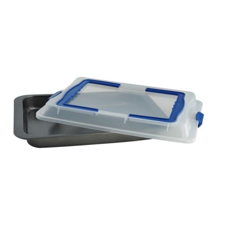 The baking sheet is deep with the plastic cover Regent Inox, size 37x25x5.5 cm-1