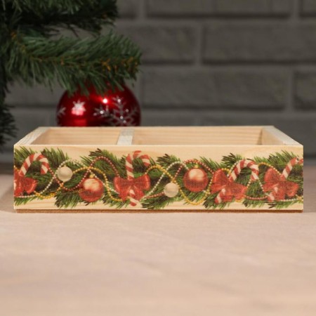 Cashpot box Gift "New Year's garland", 2 departments, 25.5 × 20 × 5 cm-2