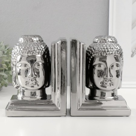 Book holders ceramics "Buddha's head" set 2 pcs silver 14.5x10x18.5 cm