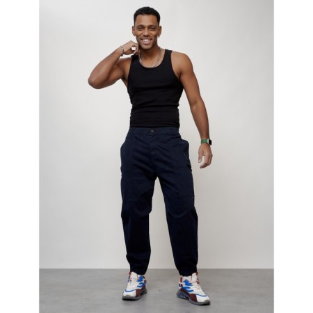 Cargo jeans men, size 52, dark blue color-5