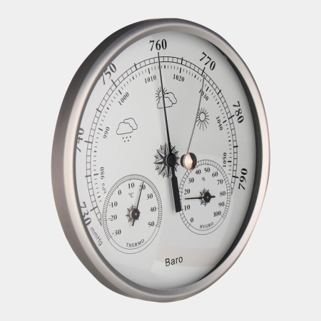 Mechanical barometer, weather station, wall, silver frame, D = 13 cm-3