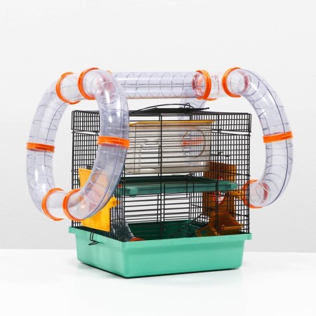 Mini cage for rodents, two -tier, with a shelf, house and a mix of labyrinths
