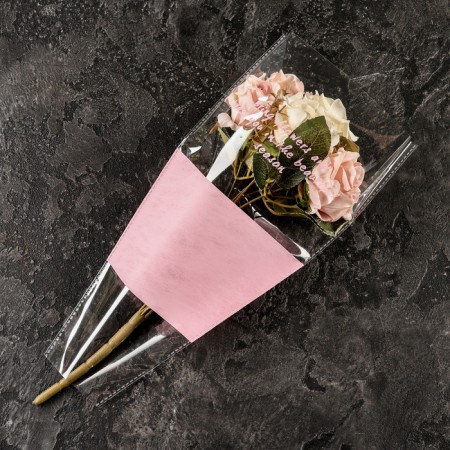 Packet stoop for flowers, with non -woven material, 26+7x37 cm, pink