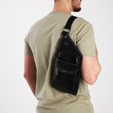 Male sling bag made of artificial leather, black color