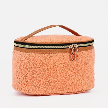 Cosmetic bag with a zipper, with a lining, peach color