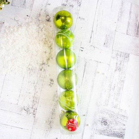 Set of balls plastic D-8 cm, 6 pcs "Tall Christmas trees" green-1