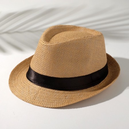 Male hat "wicker", size 58, beige color