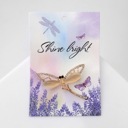 Brooch "Dragonfly" fluttering, beige color in gold-3