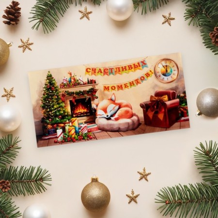 The envelope for the money "Happy moments!" fox, fireplace 16x8 cm