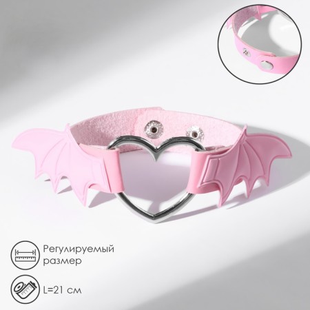 Bracelet Leather "Bat", pink color in silver