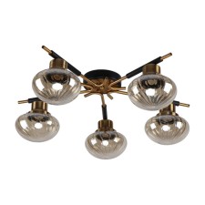 Светильник потолочный ЭкономСвет 20794/5GD+BK BR, 5х60Вт, E27, 17х60х60 см, цвет золотой