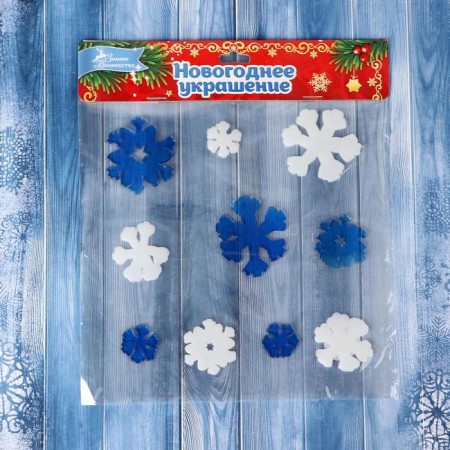Glass sticker "Frosty snowflakes" (set 10 pcs) 18.5x18.5 cm, white blue-2