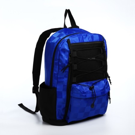 Youth backpack from textiles, 6 pockets, white/blue color-2