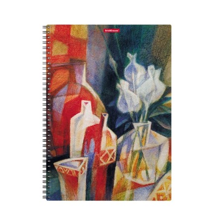 A4 notebook, 80 sheets in a cage on the crest Erichkrause Glass, plastic cover, embossing "sand", an offset unit, white 100%, mix-6