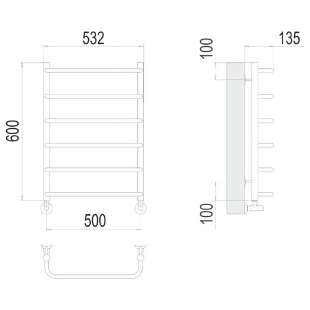 Water towel Terminus "Standard" P6, 500x600 mm, lower connection, chrome-2