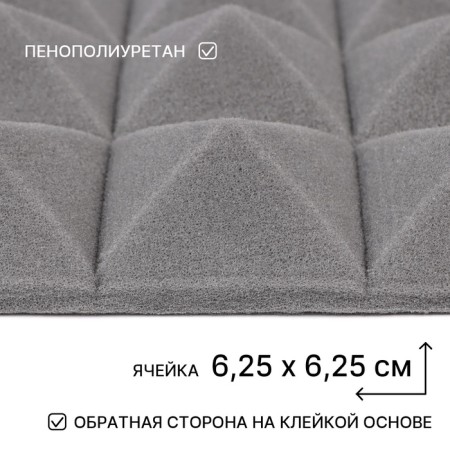 Noise -absorbing panel, set of 10 pcs - acoustic foaming self -adhesive, 50 x 5 cm, gray-1
