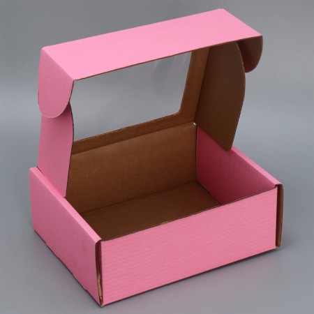Box a gift team with a window, packaging, “pink” 27x10x21 cm-2
