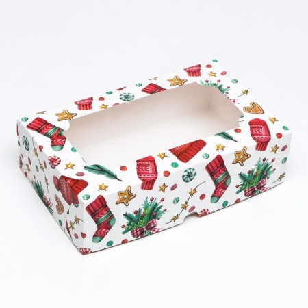 New Year. Folding box, confectionery packaging with the Window "New Year's Pattern", 25 x 15 x 7 cm-5