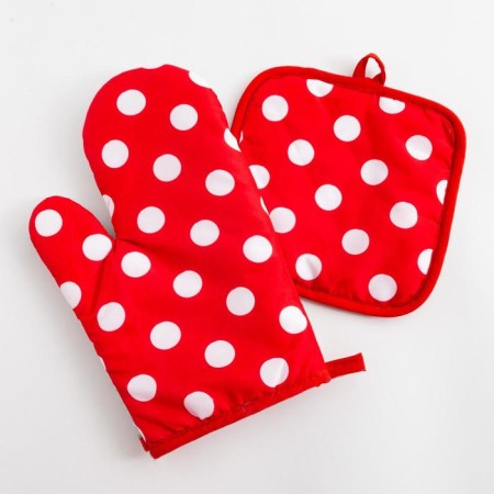 Kitchen set (2 objects) of the “peas” shares, the color is red, a brush 17x17 cm, mitten 26x16 cm, 100% p/e-1
