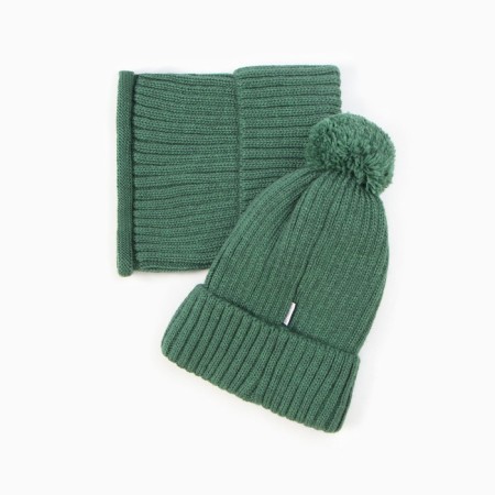 Kit for children (hat, snood), green color, size 52-54-3