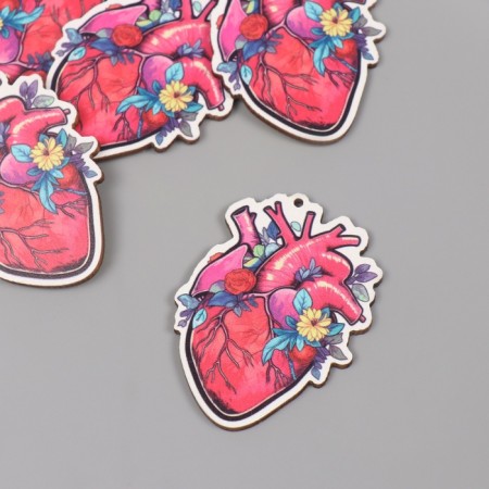 Decor for creativity tree "Heart in flowers" set of 5 pcs 5.5x4x0.3 cm