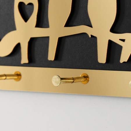 Hooks decorative wood "Birds on a branch" Black, mirror 3.1x34x14.4 cm-2