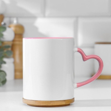 Sublimation mug with a figured hand "Heart" pink inside and pen standard 320ml