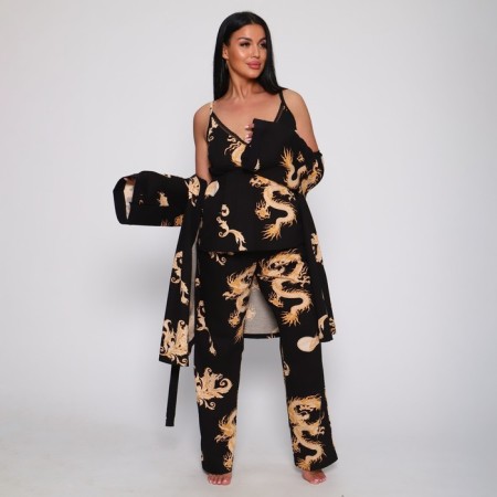 Female set (robe/top/pants), black color, size 48-5