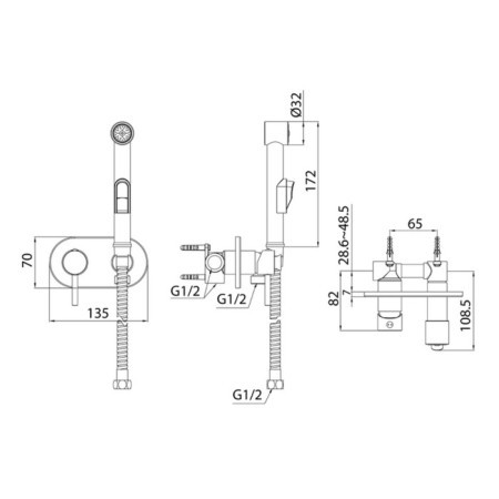 Hidden installation mixer with hygienic shower Milardo Tidy Tidsbr08, hose 120 cm, chrome 10176-2