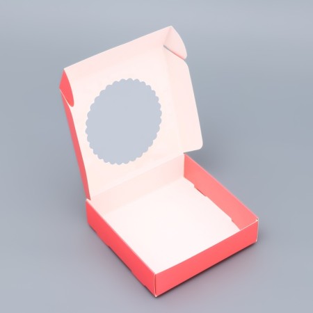Gift box team with a window, pink, 11.5 x 11.5 x 3 cm-3