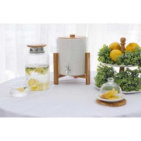 Porcelain barrel with a leaf on a wooden stand Bellatenero, 3.3 l, white color-9