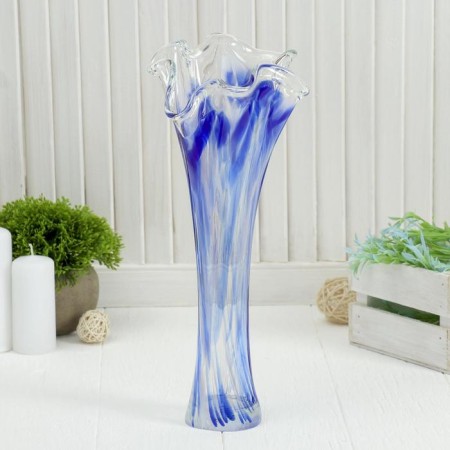 Vase "Wave" white-blue 28cm