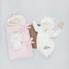 Kinderlitto “Freckle” discharge kit, 5 items: blanket-convert, hat, overalls-slip, overalls, hat, demi-season, height 50-56 cm, pink color pink color
