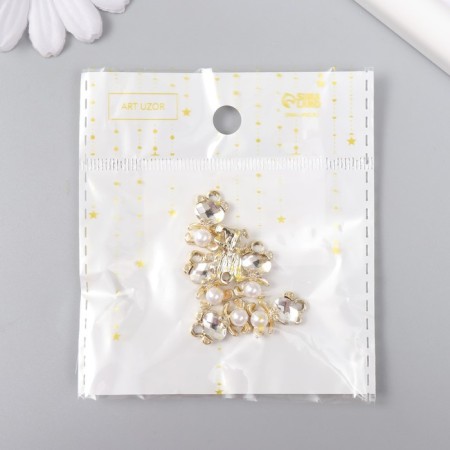 Decor for creativity metal, rhinestones, pearl "Teddy bear" gold 1x1.6 cm-3