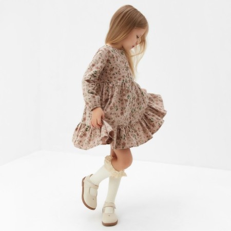Платье для девочки MINAKU: Cotton collection цвет бежевый в цветочек, рост 98 см-2