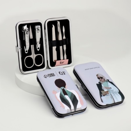 Manicure set “Care”, 6 items, in a case, in PVC - box, color gray color