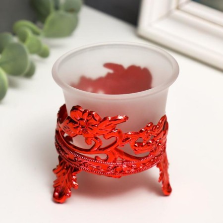 Glass candlestick, 1 candle "Flowers" red 6.5x6x6 cm-1