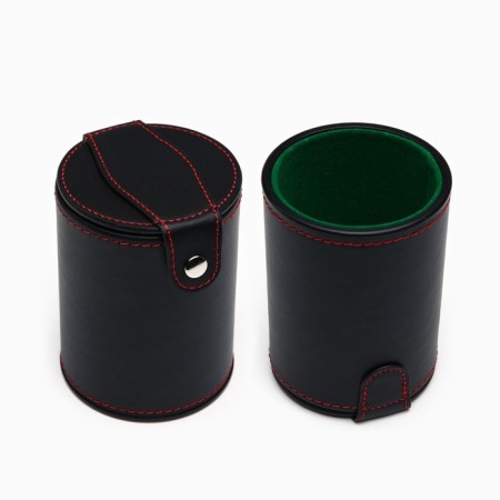 A leather glass for playing bones, 5 cubes included, 7.9 x 10.2 cm-2