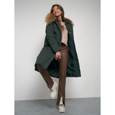 Coat insulated winter female, size 46, dark green color-12