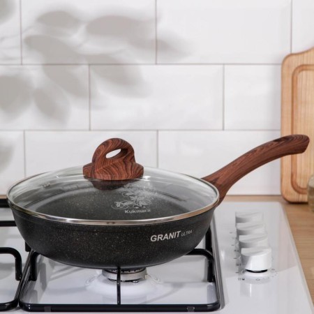 Granit Ultra Original pan, D = 24 cm, plastic handle, glass cover, anti -stick coating, black color-5