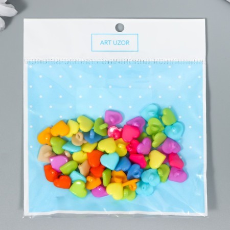 Buttons plastic for creativity on the leg "colored hearts" set of 60 pcs 1.2x1.2 cm-3