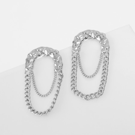 Earrings Metal "Style" chain, pin, color silver-1