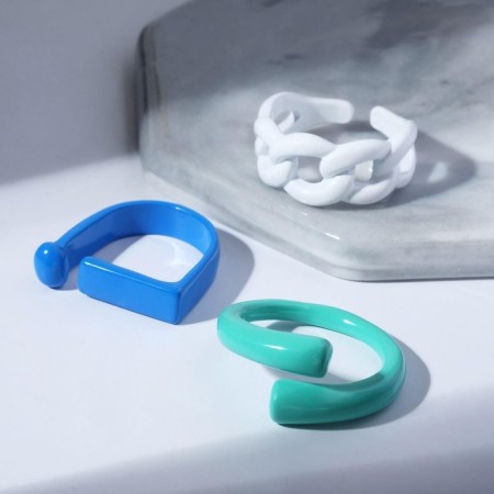 Ring set 3 pieces “shapes”, color white, blue, green, dimensionless-2