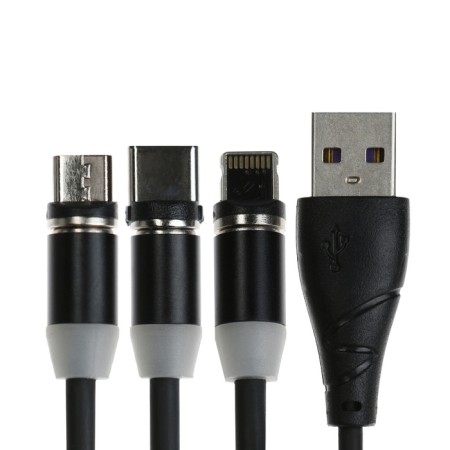 Magnetic cable 3 in 1, microUSB/type -C/Lightning - USB, without data transfer, 1 meter, black-3
