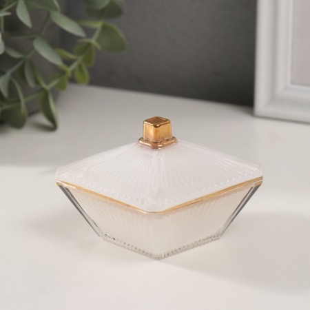 Casket glass "Flash" white with gold 7.5x7.5x6 cm