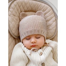 Шапочка на завязках с ушками детская Amarobaby Pure Love Teddy, размер 40-42 см, цвет бежевый